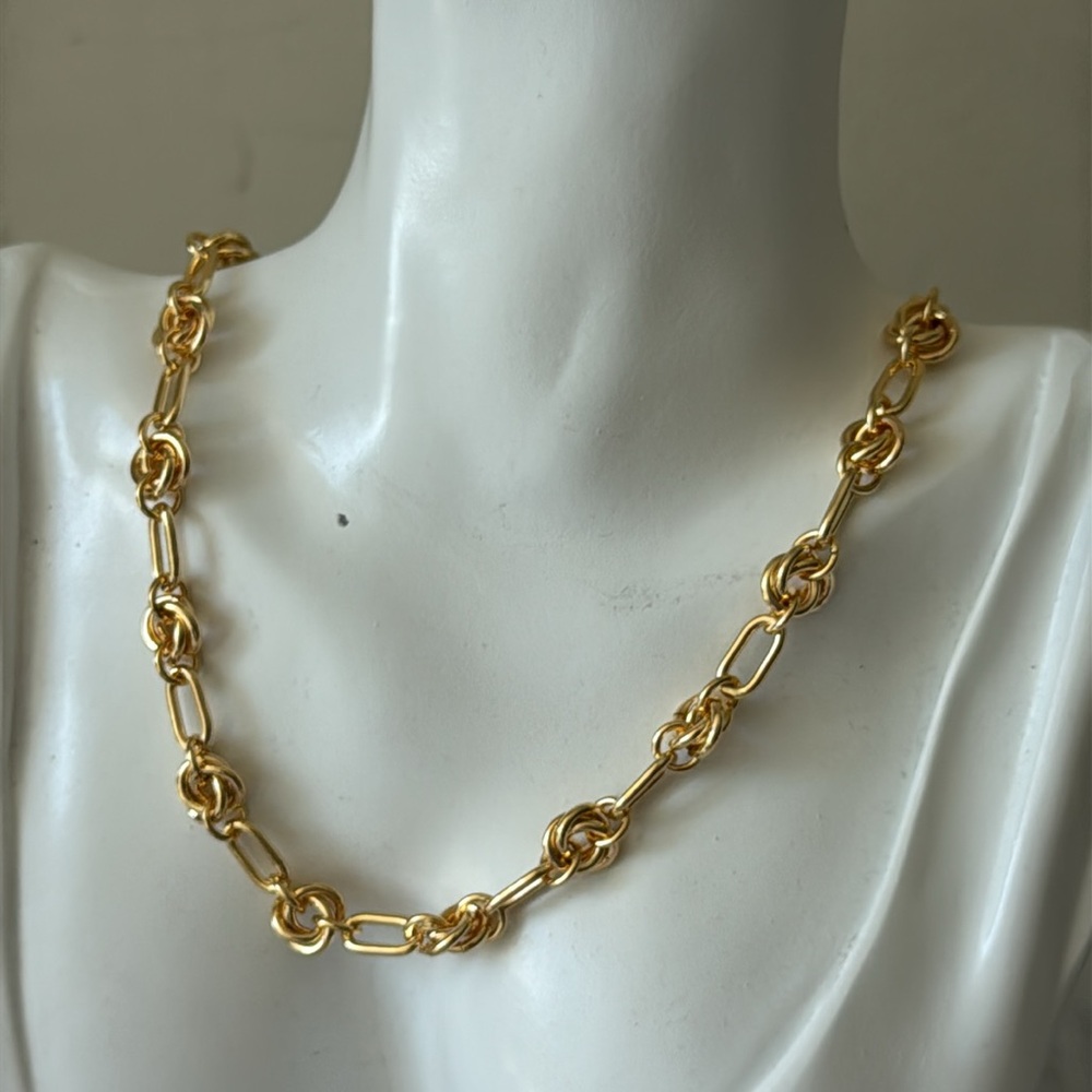 Mia Fiore Dyadema Gold Plated Brass Chain & Knot Necklace Italy 16" long